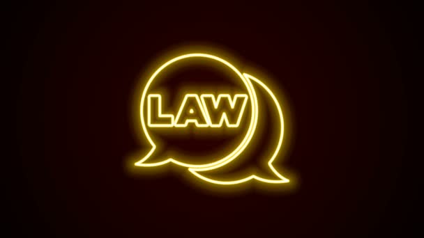 Icono de la ley de línea de neón brillante aislado sobre fondo negro. Animación gráfica de vídeo 4K — Vídeo de stock