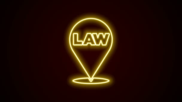 Línea de neón brillante Icono de la ley de ubicación aislado sobre fondo negro. Animación gráfica de vídeo 4K — Vídeo de stock
