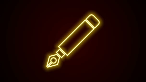 Leuchtende Neon-Linie Füllfederhalter-Symbol isoliert auf schwarzem Hintergrund. Stift-Werkzeug-Zeichen. 4K Video Motion Grafik Animation