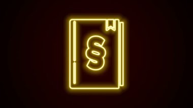 Parlayan neon hattı hukuk kitabı simgesi siyah arkaplanda izole edildi. Yasal yargıç kitabı. Yargılama kavramı. 4K Video hareketli grafik canlandırması