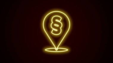 Parlayan neon hattı konum yasası simgesi siyah arkaplanda izole edildi. 4K Video hareketli grafik canlandırması