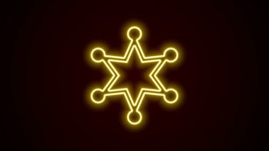 Parlayan neon hattı şerifi Hexagram simgesi siyah arka planda izole edildi. Polis rozeti ikonu. 4K Video hareketli grafik canlandırması