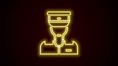 Parlayan neon hattı kondüktör simgesi siyah arkaplanda izole edildi. 4K Video hareketli grafik canlandırması