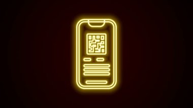 Parlayan neon hattı Online bilet rezervasyonu ve uygulama arayüzü simgesi satın alma siyah arkaplanda izole edildi. E-bilet siparişi. Elektronik tren bileti ekranda. 4K Video hareketli grafik canlandırması