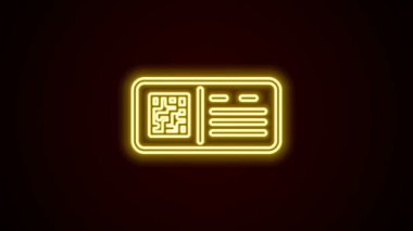 Parlayan neon hattı QR kod bilet tren ikonu siyah arkaplanda izole edildi. 4K Video hareketli grafik canlandırması