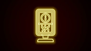 Parlayan neon hattı bilgi simgesi siyah arkaplanda izole edildi. 4K Video hareketli grafik canlandırması