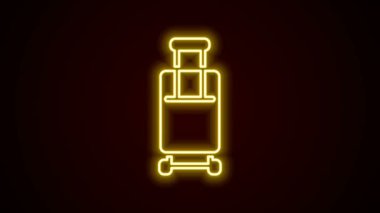Parlayan neon hattı seyahat simgesi bavulu siyah arkaplanda izole edildi. Seyahat bagaj tabelası. Seyahat bagaj ikonu. 4K Video hareketli grafik canlandırması
