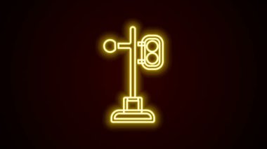 Parlayan neon hattı trafik ışığı simgesi siyah arkaplanda izole edildi. Trenlerin hareketlerini düzenlemek için demiryolu için trafik ışıkları. 4K Video hareketli grafik canlandırması