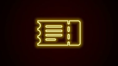 Parlayan neon hattı tren bileti ikonu siyah arka planda izole edildi. Demiryolu ile seyahat et. 4K Video hareketli grafik canlandırması