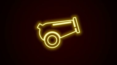 Parlayan neon hattı Cannon simgesi siyah arkaplanda izole edildi. Ortaçağ silahları. 4K Video hareketli grafik canlandırması