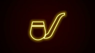 Parlayan neon hattı siyah arka planda izole edilmiş duman simgesi olan sigara piposu. Tütün piposu. 4K Video hareketli grafik canlandırması