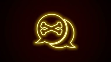 Parlayan neon hattı konum korsan simgesi siyah arkaplanda izole edildi. 4K Video hareketli grafik canlandırması