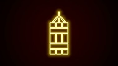 Parlayan neon hattı siyah arka planda izole edilmiş dinamit bomba çubuğu ikonu. Saatli bomba - patlama tehlikesi kavramı. 4K Video hareketli grafik canlandırması