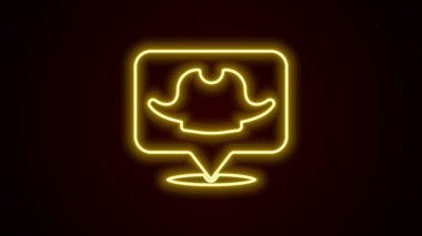 Parlayan neon hattı konum korsan simgesi siyah arkaplanda izole edildi. 4K Video hareketli grafik canlandırması