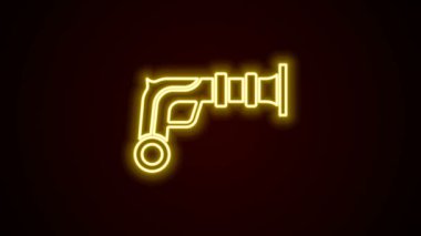 Siyah zemin üzerinde parlayan neon çizgisi Vintage tabanca simgesi izole edildi. Eski bir silah. 4K Video hareketli grafik canlandırması
