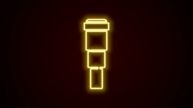 Parlayan neon hattı Spyglass teleskop mercek simgesi siyah arkaplanda izole edildi. Denizci dürbünü. 4K Video hareketli grafik canlandırması