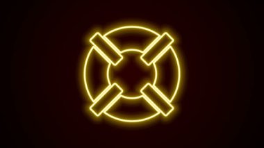 Parlayan neon hattı Lifebuoy simgesi siyah arkaplanda izole edildi. Can simidi sembolü. 4K Video hareketli grafik canlandırması