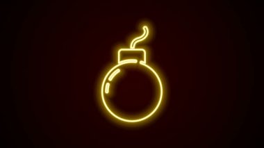 Parlayan neon hattı bombası siyah arkaplanda izole edilmiş ikonu patlatmaya hazır. 4K Video hareketli grafik canlandırması