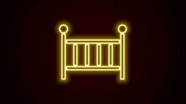 Parlayan neon hattı Bebek Beşiği yatak ikonu siyah arkaplanda izole edildi. 4K Video hareketli grafik canlandırması