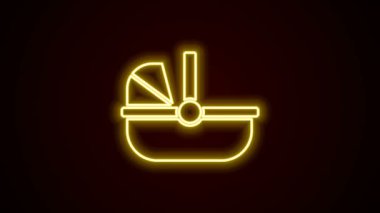 Parlayan neon hat bebek arabası simgesi siyah arkaplanda izole edildi. Bebek arabası, at arabası, bebek arabası, bebek arabası, tekerlek. 4K Video hareketli grafik canlandırması