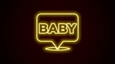 Parlayan neon hattı bebek ikonu siyah arka planda izole edildi. 4K Video hareketli grafik canlandırması