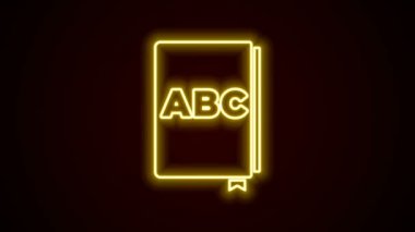Parlayan neon hattı ABC kitap simgesi siyah arkaplanda izole edildi. Sözlük kitabı işareti. Alfabe kitabı simgesi. 4K Video hareketli grafik canlandırması