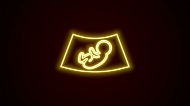 Parlayan neon hattı siyah arkaplanda izole edilmiş bebek ikonu ultrasonu. Fetüs. 4K Video hareketli grafik canlandırması