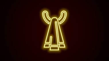 Siyah arkaplanda izole edilmiş bir askı simgesi üzerinde parlayan neon çizgisi havlusu. Banyo havlusu ikonu. 4K Video hareketli grafik canlandırması