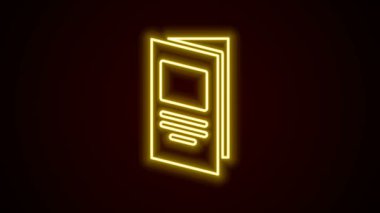 Parlayan neon çizgisi Broşür şablonu imaj simgesi siyah arkaplanda izole edildi. Şirket yıllık raporu, katalog, dergi, broşür modeli. 4K Video hareketli grafik canlandırması