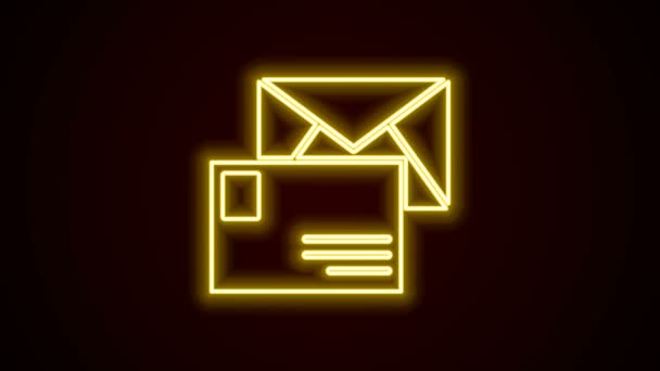 Ligne lumineuse au néon Icône de l'enveloppe isolée sur fond noir. Message électronique symbole de lettre. Animation graphique de mouvement vidéo 4K — Video