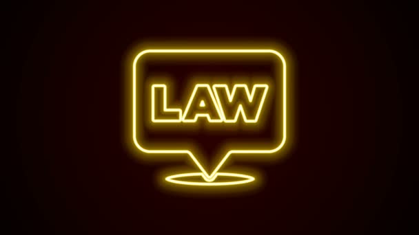 Linha de néon brilhante Ícone de lei de localização isolado no fundo preto. Animação gráfica em movimento de vídeo 4K — Vídeo de Stock
