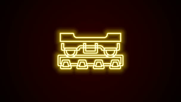 Gloeiende neon lijn Vrachtwagen pictogram geïsoleerd op zwarte achtergrond. Vrachtwagen. Spoorwegvervoer. 4K Video motion grafische animatie — Stockvideo
