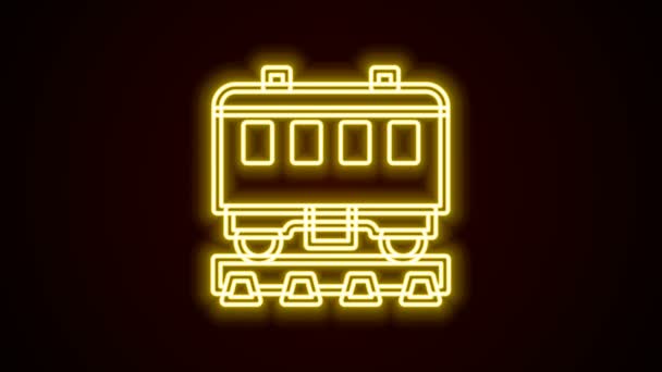 Parlayan neon hattı siyah arka planda izole edilmiş tren vagonları ikonu. Tren vagonu. 4K Video hareketli grafik canlandırması — Stok video
