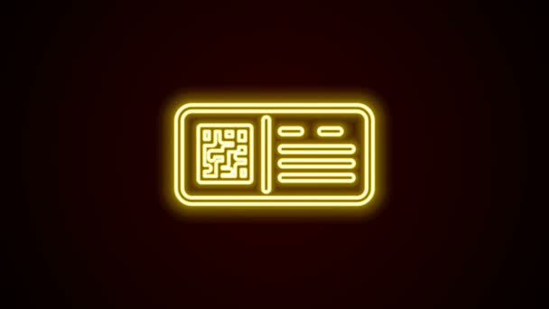 Светящиеся неоновые линии QR код билета поезд значок изолирован на черном фоне. Видеографическая анимация 4K — стоковое видео