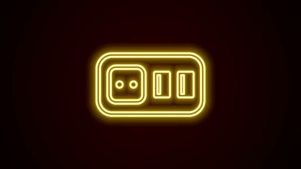 Ligne lumineuse néon Icône de prise électrique isolée sur fond noir. Prise de courant. Le symbole de la rosette. Animation graphique de mouvement vidéo 4K — Video
