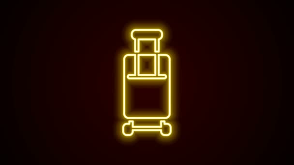 Parlayan neon hattı seyahat simgesi bavulu siyah arkaplanda izole edildi. Seyahat bagaj tabelası. Seyahat bagaj ikonu. 4K Video hareketli grafik canlandırması — Stok video