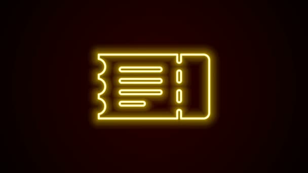 Leuchtende Leuchtschrift Zugfahrkarte Symbol isoliert auf schwarzem Hintergrund. Anreise mit der Bahn. 4K Video Motion Grafik Animation — Stockvideo