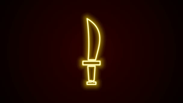 Gloeiende neon lijn Piraten zwaard pictogram geïsoleerd op zwarte achtergrond. Sabelteken. 4K Video motion grafische animatie — Stockvideo