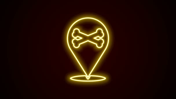 Žhnoucí neonová čára Umístění pirátské ikony izolované na černém pozadí. Grafická animace pohybu videa 4K — Stock video