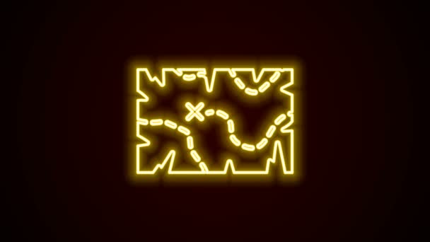 해적의 네온 라인 보물 지도 아이콘검은 배경에 분리. 4K 비디오 모션 그래픽 애니메이션 — 비디오