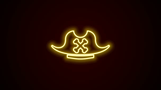 Žhnoucí neonová linie Ikona pirátského klobouku izolovaná na černém pozadí. Grafická animace pohybu videa 4K — Stock video
