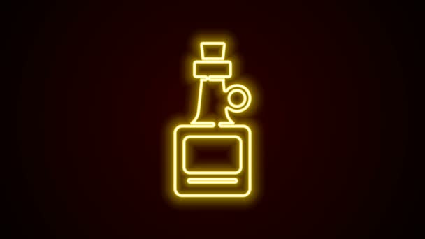 Linha de néon brilhante Bebida alcoólica Ícone de garrafa de rum isolado no fundo preto. Animação gráfica em movimento de vídeo 4K — Vídeo de Stock