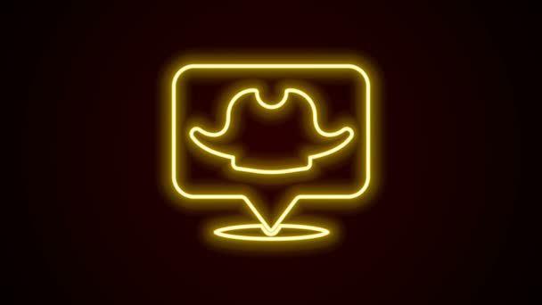 Gloeiende neon lijn Locatie piraat pictogram geïsoleerd op zwarte achtergrond. 4K Video motion grafische animatie — Stockvideo