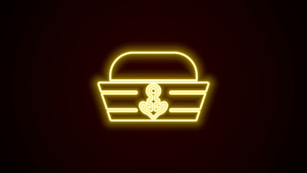 Leuchtende Neon-Linie Sailor Hut Symbol isoliert auf schwarzem Hintergrund. 4K Video Motion Grafik Animation — Stockvideo