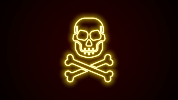 Glödande neon line Skull på skelett ikon isolerad på svart bakgrund. Glad halloweenfest. 4K Video motion grafisk animation — Stockvideo