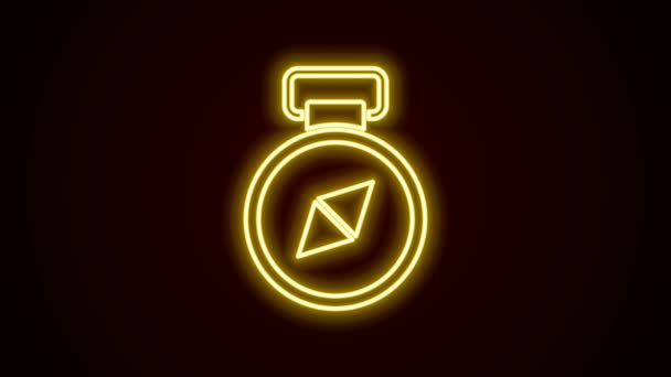 Glowing neon line Compass icon isolated on black background. Windrose navigation symbol. Wind rose sign. 4K Video motion graphic animation — Stock Video