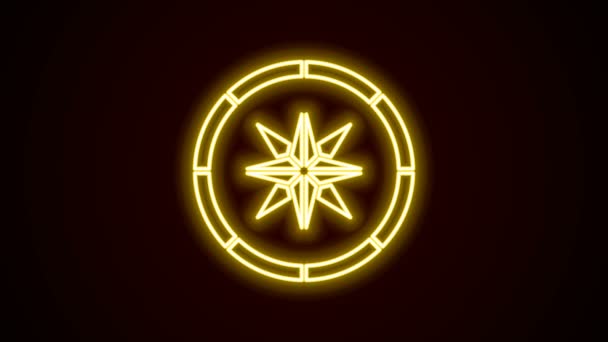 Glödande neon line Kompass ikon isolerad på svart bakgrund. Windrose navigeringssymbol. Vindrosa tecken. 4K Video motion grafisk animation — Stockvideo