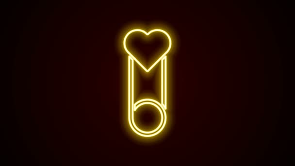 Glowing neon line Baby clothes pin icon isolated on black background. Classic closed steel safety pin. 4K Video motion graphic animation — Stock Video