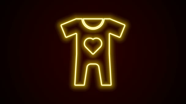 Leuchtende Neon-Linie Babykleidung Symbol isoliert auf schwarzem Hintergrund. Babybekleidung für Mädchen und Jungen. Babybody. 4K Video Motion Grafik Animation — Stockvideo