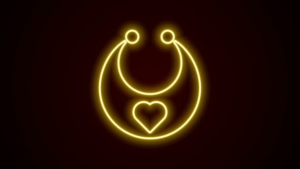 Glowing neon line Baby bib icon isolated on black background. 4K Video motion graphic animation — Stock Video